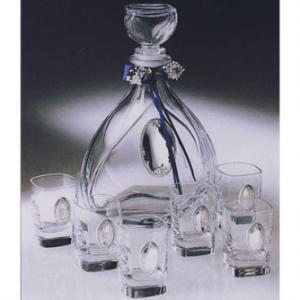 Бутилка и 6 чаши за ликьор кристал и сребро /925/