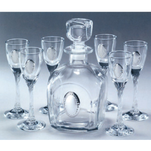Бутилка и 6 чаши за ликьор кристал и сребро /925/
