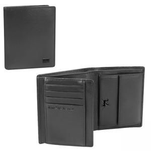 Вертикален портфейл MANO Certo, RFID, естествена кожа, черен