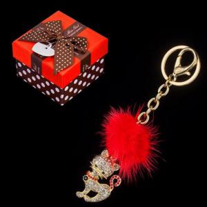 Ключодържател коте с камъчета и пух