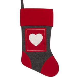 Коледен чорап със сърчице, червен / сив