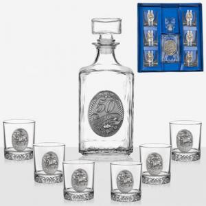 Сет бутилка 50 години + 6 чаши кораб