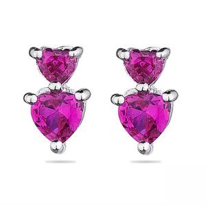 Сребърни обеци червени сърчица