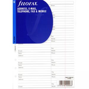 Пълнител за органайзер Filofax, A5: Adress, E-mail, Telephone, Fax&Mobile