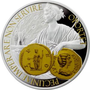 Сребърна монета Монета, Богинята на парите и закрилата, с частично позлатяване