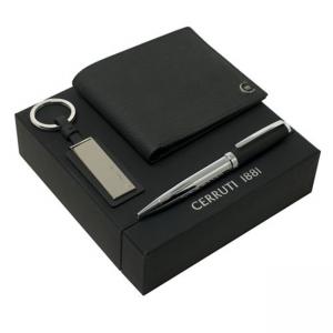 Комплект химикал, ключодържател и кожен портфейли Hamilton Black