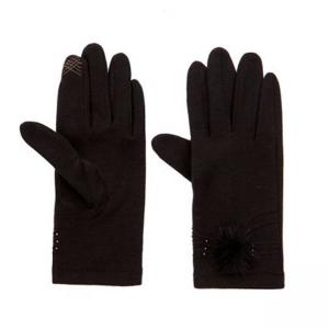 Дамски черни ръкавици с пухче  ROSSI