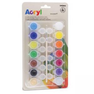 Акрилни бои 14 цв.х 4.5 мл в бурканчета + четка, блистер
