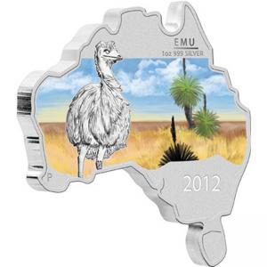 Сребърна монета Австралийска карта - Ему, с частично цветно покритие