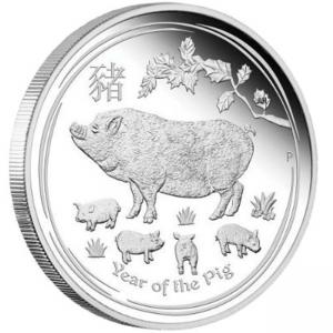 Сребърна монета Лунен календар - Годината на Прасето, 2019, 1/2 OZ