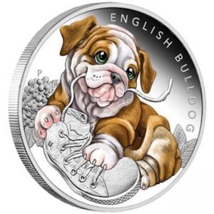 Сребърна монета Кученца - Английски Булдог