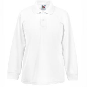 Детска риза поло пике с дълъг ръкав в бял цвят