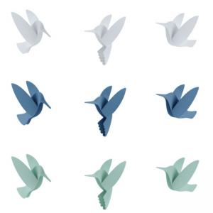UMBRA Комплект декорация за стена HUMMINGBIRD - 9 бр. колибри - 3 цвятa