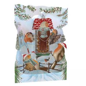 3D Картичка Robins, Christmas Swing Card