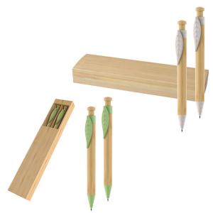 Комплект автоматичен молив и химикалка от бамбук