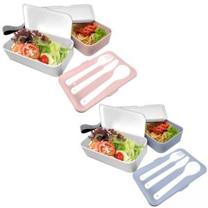 Nerthus Комплект херметически кутии за храна с прибори - 2 х 500 мл. - цвят син/бял