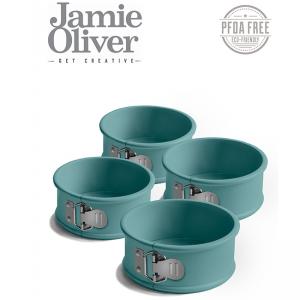 JAMIE OLIVER Комплект от 4бр форми с падащо дъно Ø10см - цвят атлантическо зелено