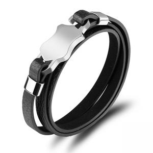 Мъжка кожена гривна с плочка SILVER FLAME