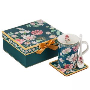 Сет чаша за кафе + кутия - Полски цветя