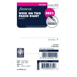 Пълнител за органайзер Filofax Pocket за 2021 г. - седмица на две страници