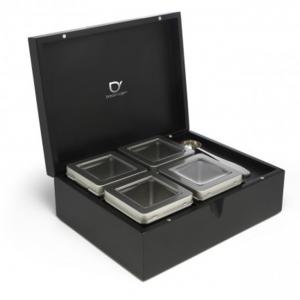 Bredemeijer Черна бамбукова кутия за чай с 4 канистъра и дозаторна лъжица