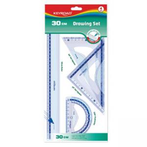 К-кт за чертане - линия 30 см, триъг. 60° и 45° и транспортир