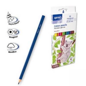 Моливи 12 цв. woodfree, шестоъгълни, Ø 2.65 мм графит