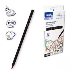 Моливи 12 цв. woodfree Black, триъгълни, Ø 2.65 мм графит