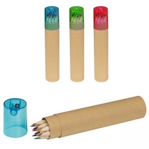 Тубус с 12 цветни моливи и острилка