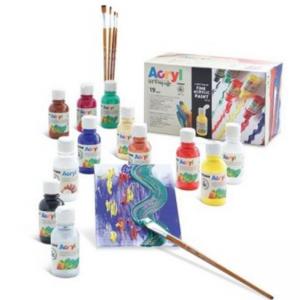 Подаръчен к-кт акрилни бои 12 цв х 125 мл, 5 четки, 2 платна на подложка 18x24 см