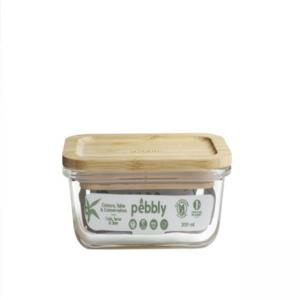PEBBLY Правоъгълен стъклен канистер за съхранение с бамбуков капак - 300 мл.