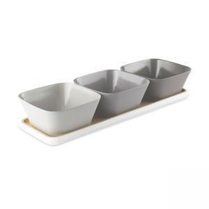 PEBBLY Комплект от 3 бамбукови купички с подложка