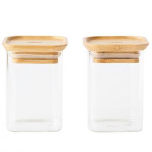 PEBBLY Сет от 2 бр. квадратни стъклени канистери с бамбукови капаци размер XS - 240 мл.