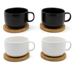 BREDEMEIJER Сет от 2 керамични чаши за чай с бамбукови подложки “Umea“ - 250 мл.