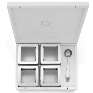 BREDEMEIJER Бяла бамбукова кутия за чай с 4 канистъра и дозаторна лъжица