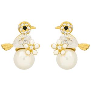 Сребърни обеци "Птичка с перла"