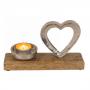 Метална поставка за чаени свещи със сърце върху дървена основа