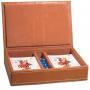 Комплект Карти за Игра и 5 Зарчета в Кожена Кутия