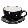 Саксия чаена чаша с чинийка - черна на точки