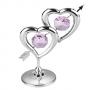 Две сърца сребро с кристали в розово