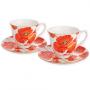 Комплект от две чаши за чай - макове в оранжево