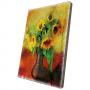 Картина върху врачански камък - 13x18 см - слънчогледи във ваза