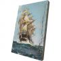 Картина върху врачански камък - 13x18 см - Кораб с платна