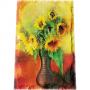 Картина върху врачански камък - 30x45 см - слънчогледи във ваза