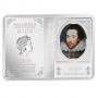 Сребърна монета Великите творци - Уилям Шекспир, 1 oz,проба 999/1000, с частично цветно покритие