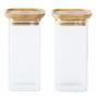 PEBBLY Сет от 2 бр. квадратни стъклени канистери с бамбукови капаци размер S - 320 мл