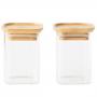PEBBLY Сет от 2 бр. квадратни стъклени канистери с бамбукови капаци размер XS - 240 мл.