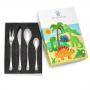 ZILVERSTAD Комплект стоманени детски прибори за хранене “Динозаври“ - 4 части